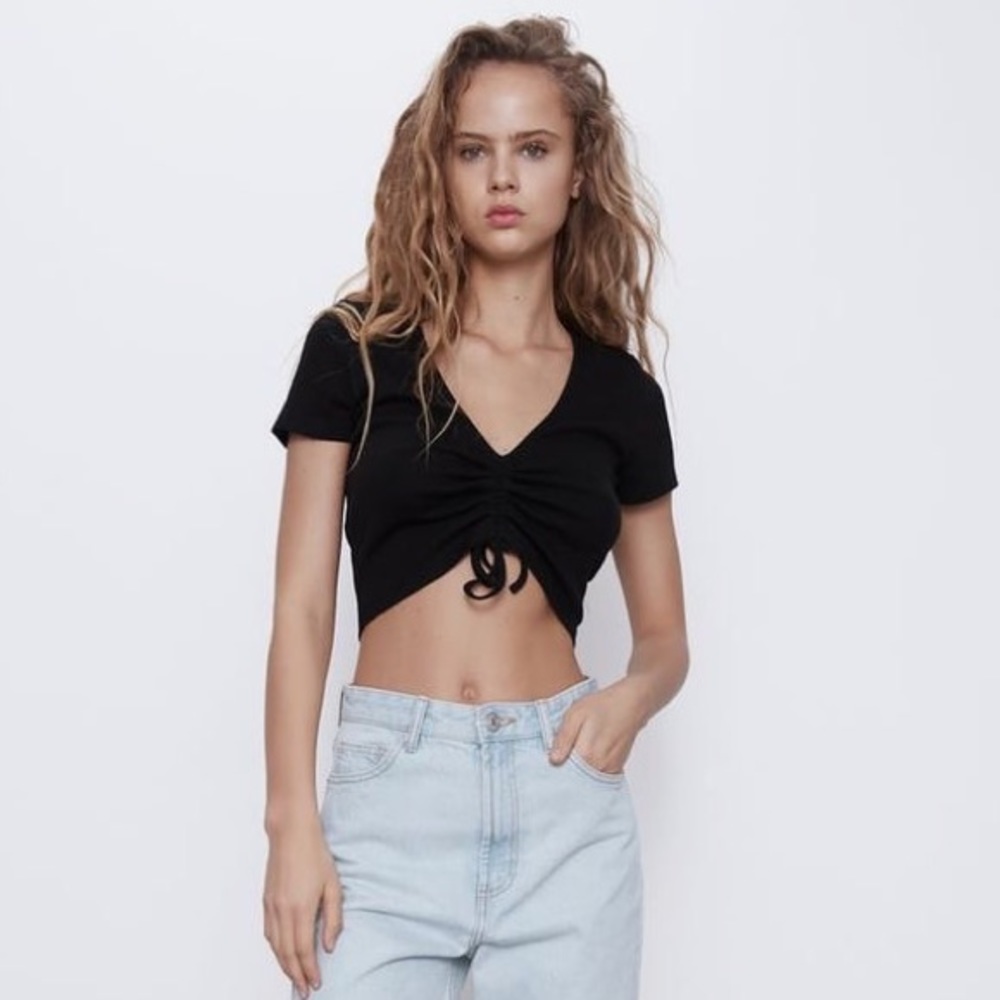 Zara Gathered Crop Top Black SS20